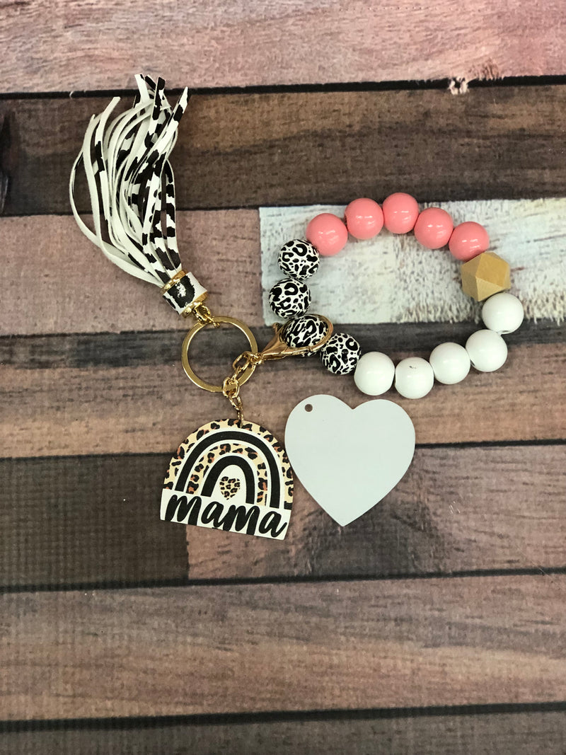 Animal Print Mama Silicone Bead Bracelet w/ Sublimation Heart