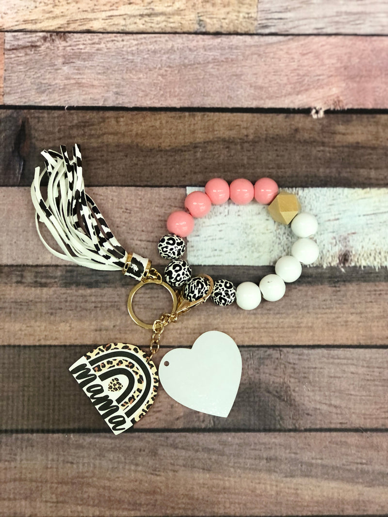 Animal Print Mama Silicone Bead Bracelet w/ Sublimation Heart