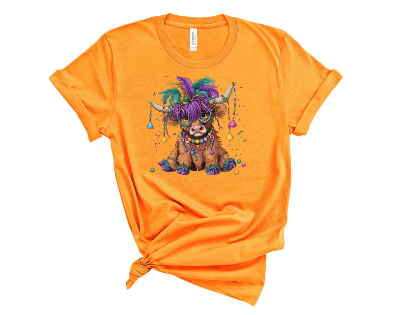 Cute Mardi Gras Highland Cow Retro - Transfer