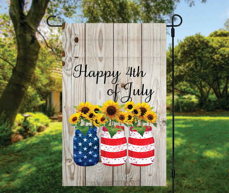 Happy Fourth Of July Mason Jars Garden Flag