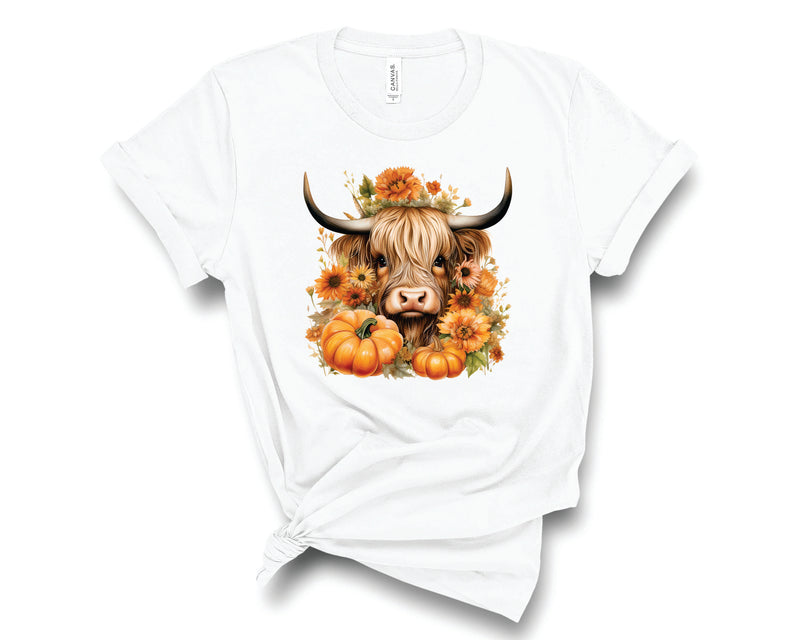 Highland Cow Pumpkins & Flowers - Transfer