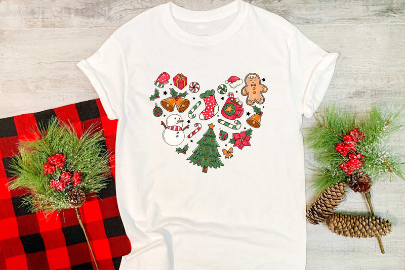 Merry Christmas Heart Collage - Graphic Tee