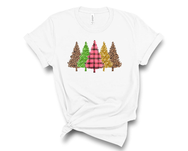 Christmas Tree Line Pink Plaid Leopard - Transfer