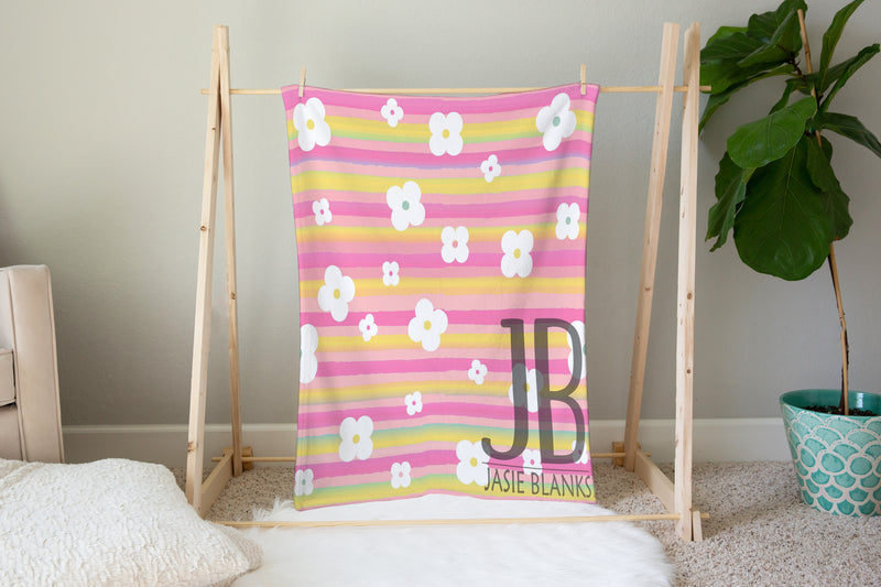 Floral Stripe Plush Blanket