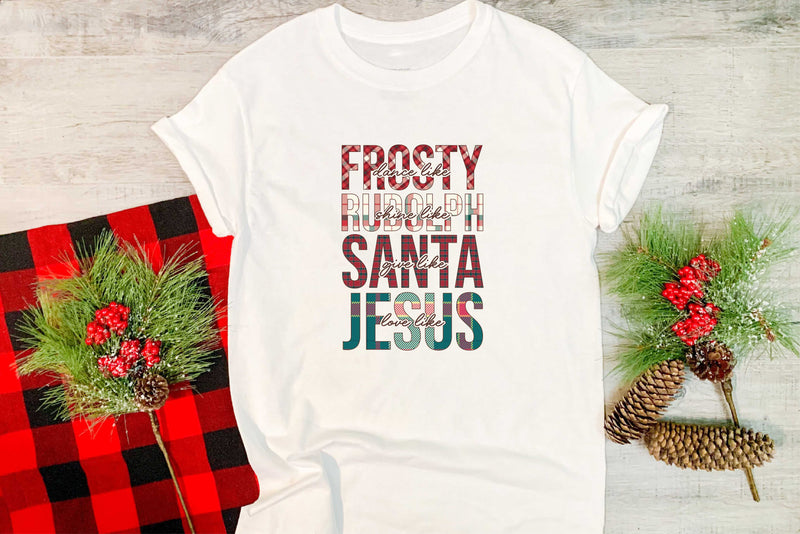 Frosty Rudolph Santa Jesus Plaid - Graphic Tee