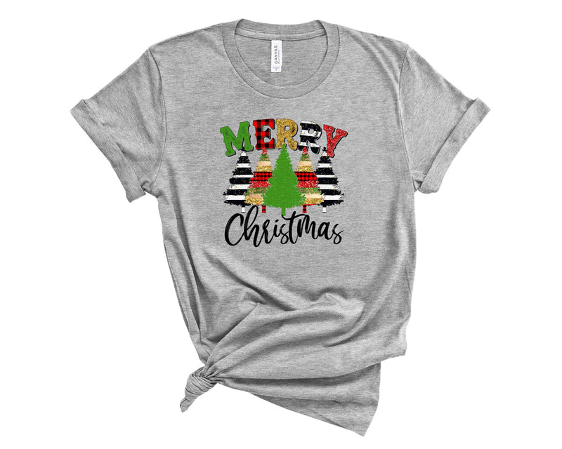 Merry Christmas Trees Stripe Glitter Plaid- Transfer