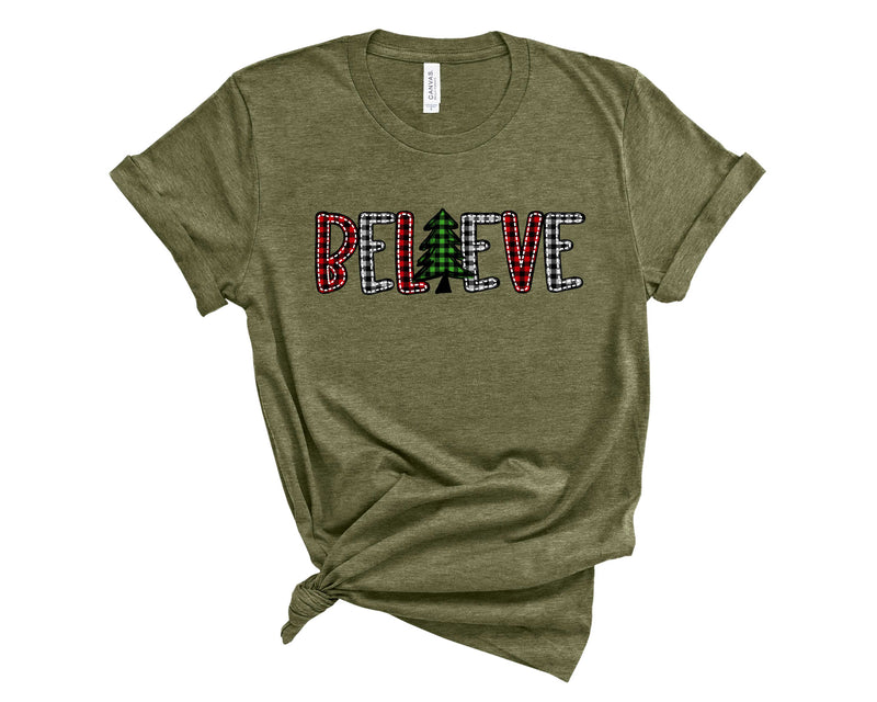 Believe Buffalo Plaid Stitch - Graphic Tee