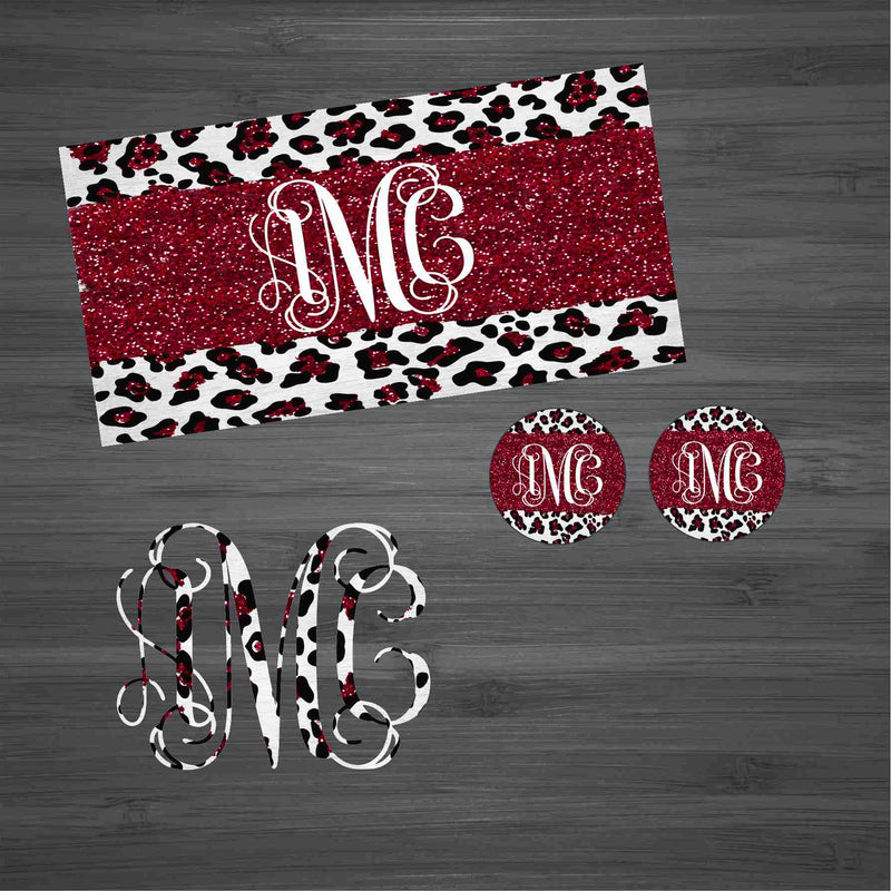 Burgundy Glitter Leopard Car Kit