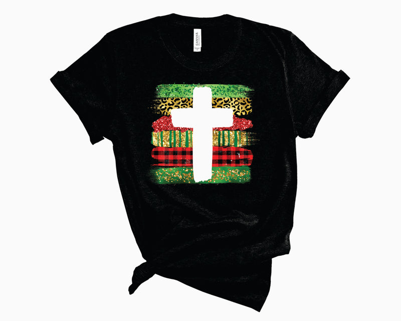 Christmas Cross Glitter Brushstroke - Graphic Tee