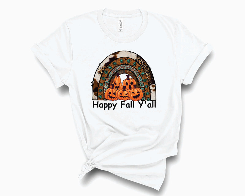 Cow Turquoise Happy Fall Ya'll Rainbow- Graphic Tee