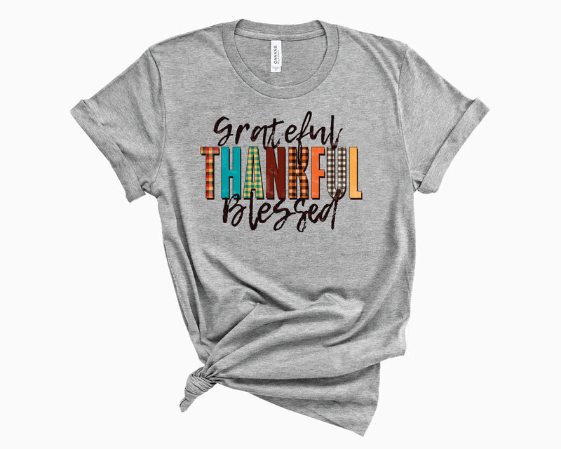 Grateful Thankful Blessed Plaid- Graphic Tee