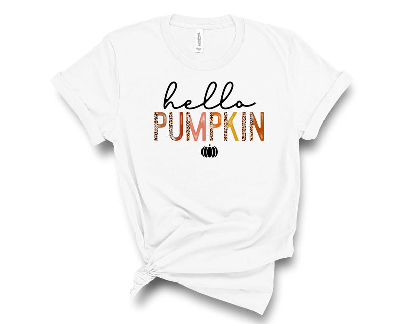 Hello Pumpkin Half Leopard- Graphic Tee