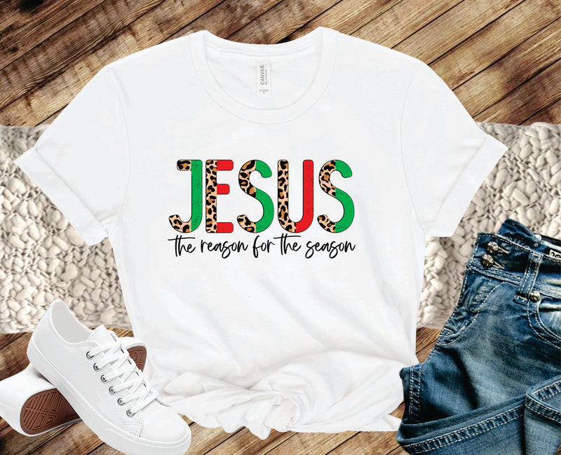 Jesus The Reason Half Leopard- Graphic Tee