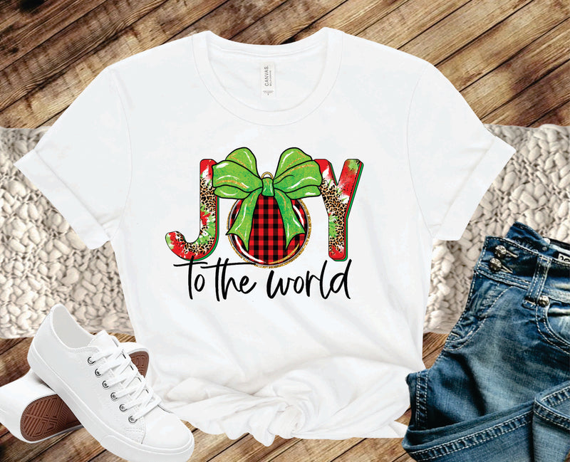 Joy To The World Tie Dye Leopard Plaid- Graphic Tee