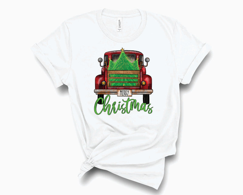 Merry Christmas Tree Truck Red Plaid- Transfer