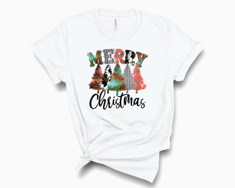 Merry Christmas Trees Rustic- Transfer