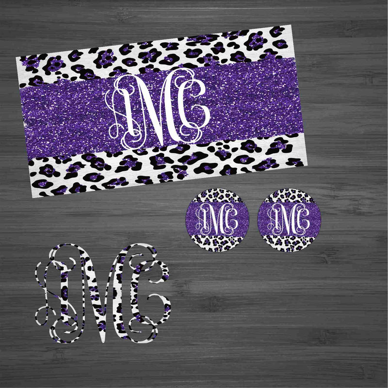 Purple Glitter Leopard Car Kit