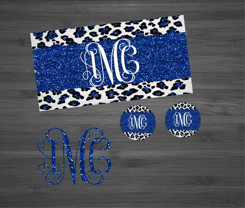 Royal Blue Glitter Leopard Car Kit