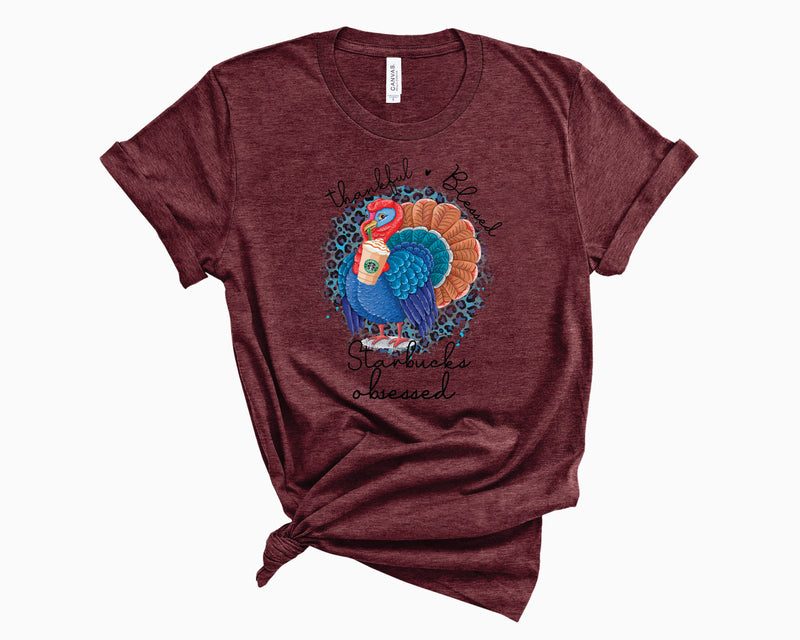 Thankful Blessed Turkey Blue Leopard- Transfer